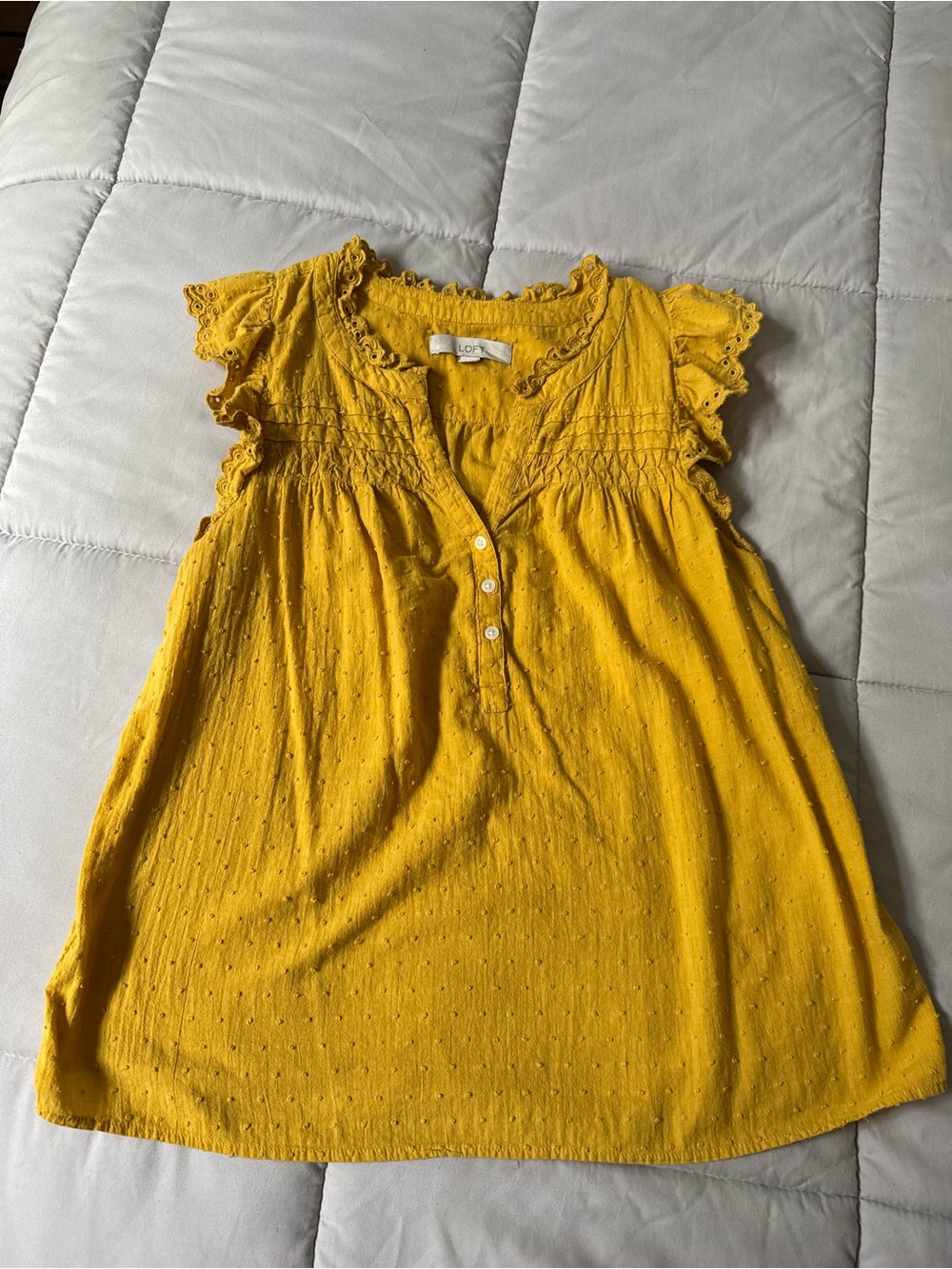 LOFT Yellow Eyelet Flutter-Sleeve Blouse